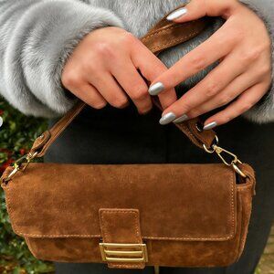 Divina Firenze Made in Italy Leather and Suede Baguette Shoulder Bag